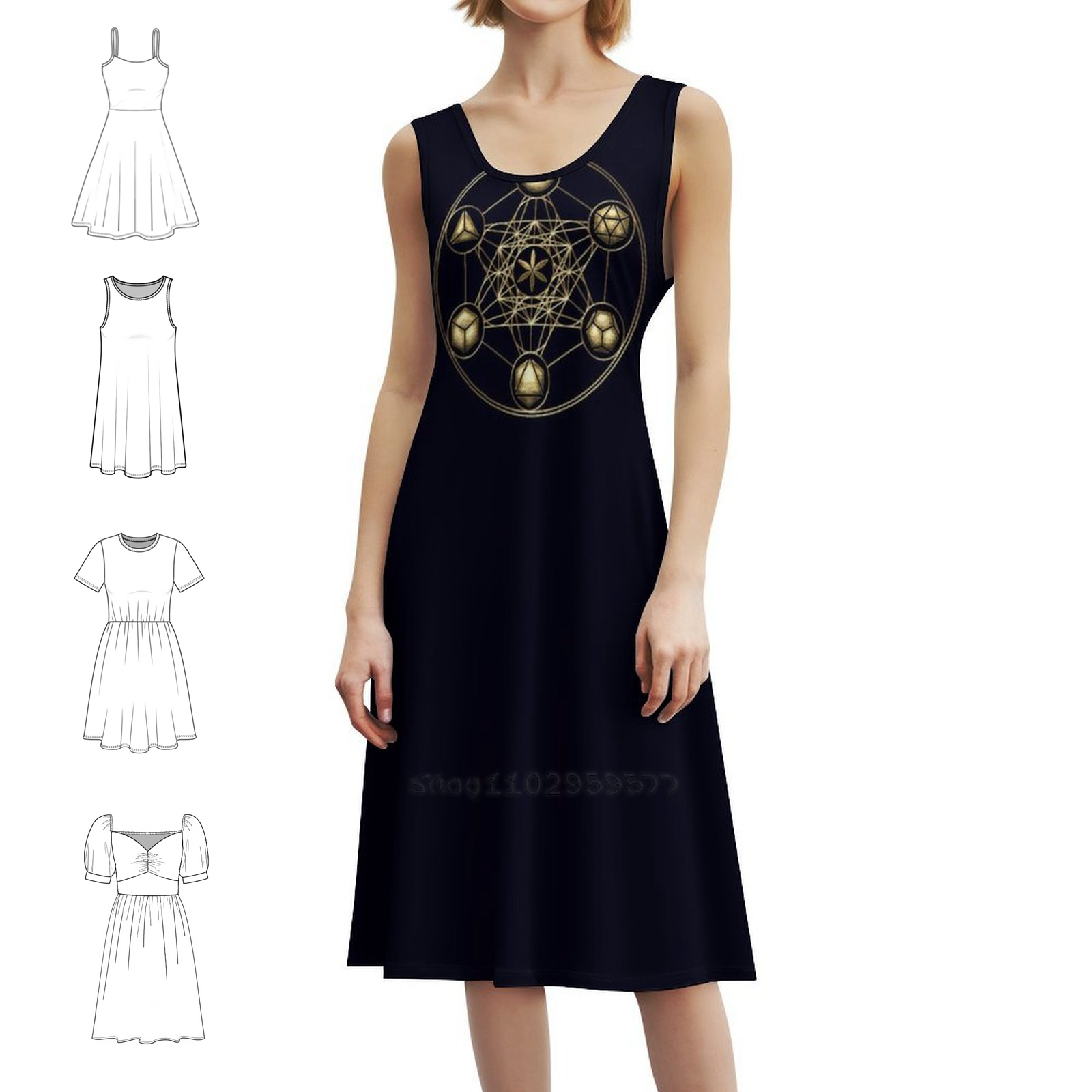 Women Fashion Gown - Platonik Katılar Metatron Küpü Yaşam Çiçeği