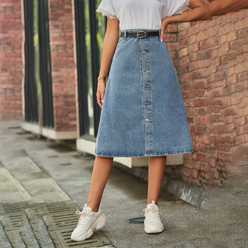 A-Line Skirt Midi - Çok Yönlü Zayıflatıcı Yıkanmış Denim Tek