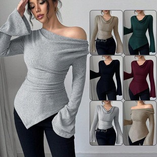 Off Shoulder Top - Kadın Bluzu Uzun Kollu Düz Renk