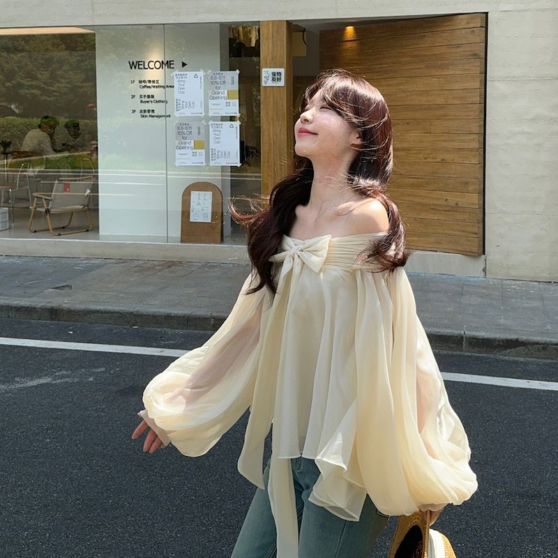 Off Shoulder Top - Fransız Tarzı Kapalı Omuz Puf Kollu
