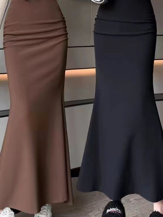 A-Line Skirt Midi - Şık Kore Tarzı Düz Renk Elastik
