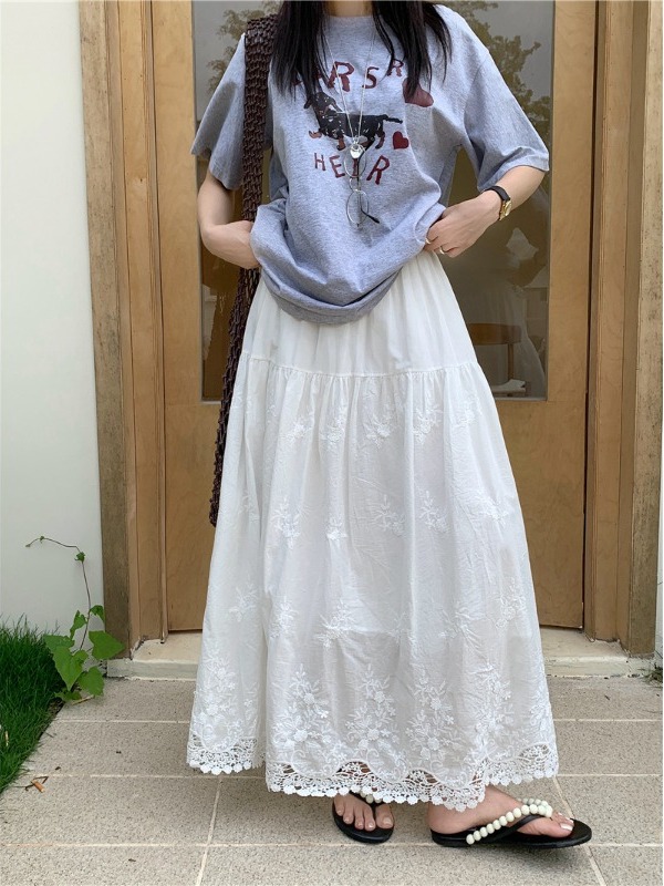 A-Line Skirt Midi - Büyük Beden Yumuşak Stil Beyaz Dantel