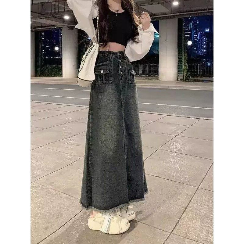 A-Line Skirt Midi - Yüksek Bel A-Line Midi Kot Etek