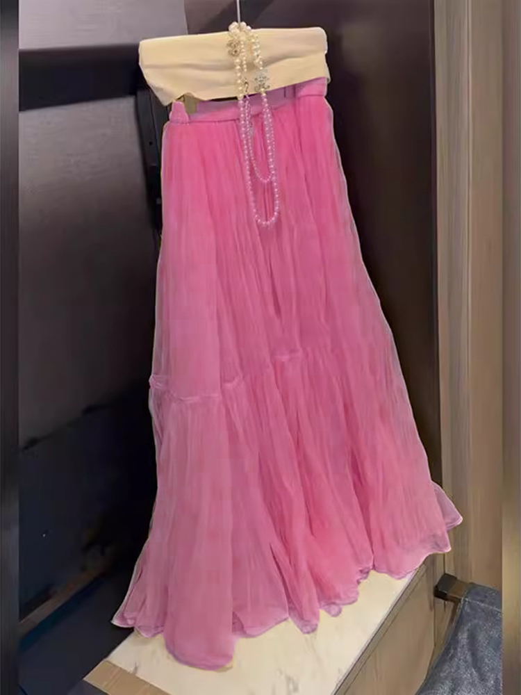A-Line Skirt Midi - Zarif Yüksek Bel Fileli Yarım Etek