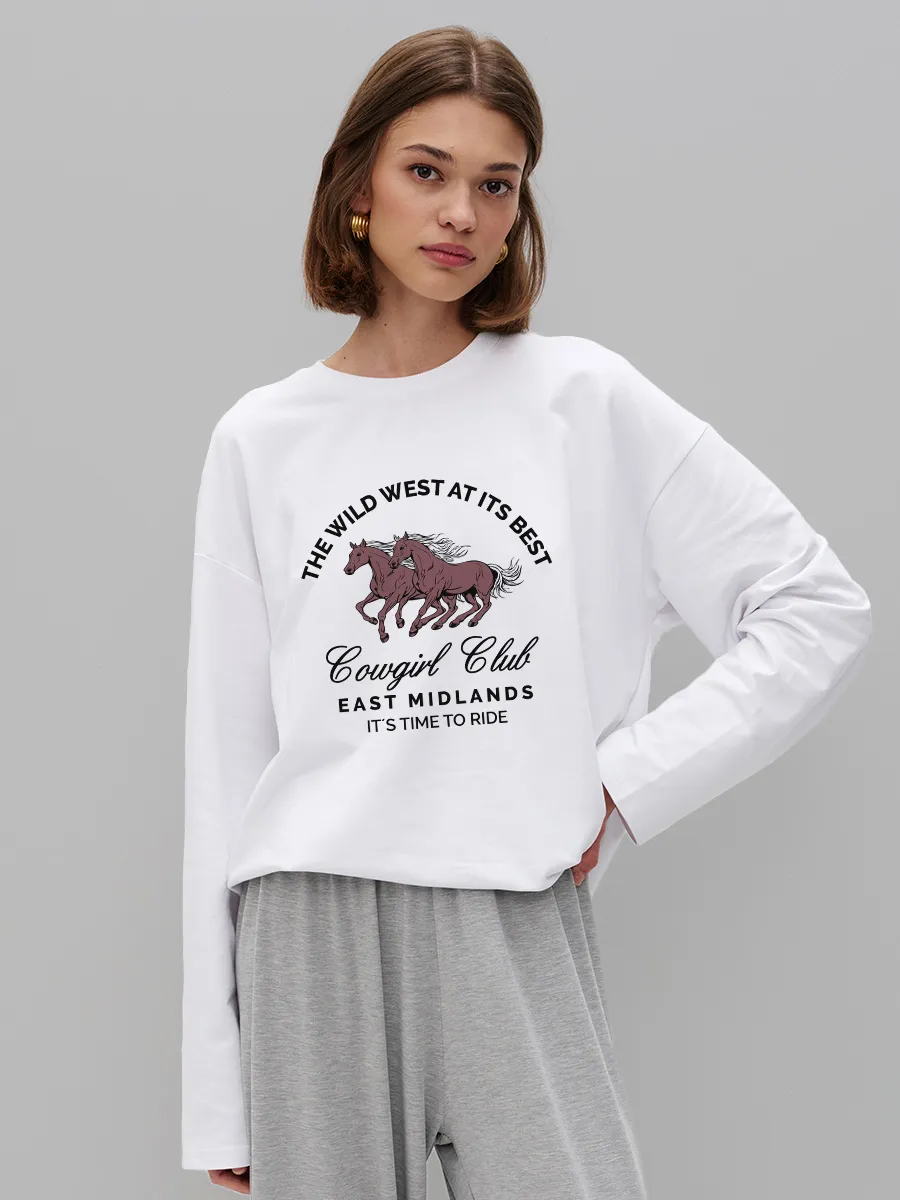 Women'S Fashion Wild West - %100 Pamuklu At Baskılı Tişört Kadın
