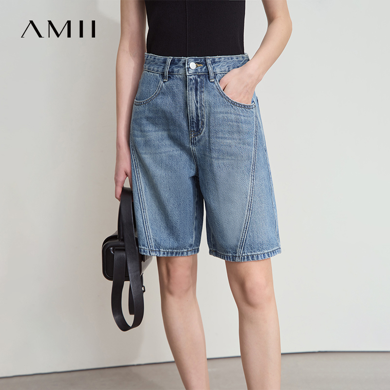 Denim Shorts Women - AMII Kadın Kot Şort Minimalist 2026
