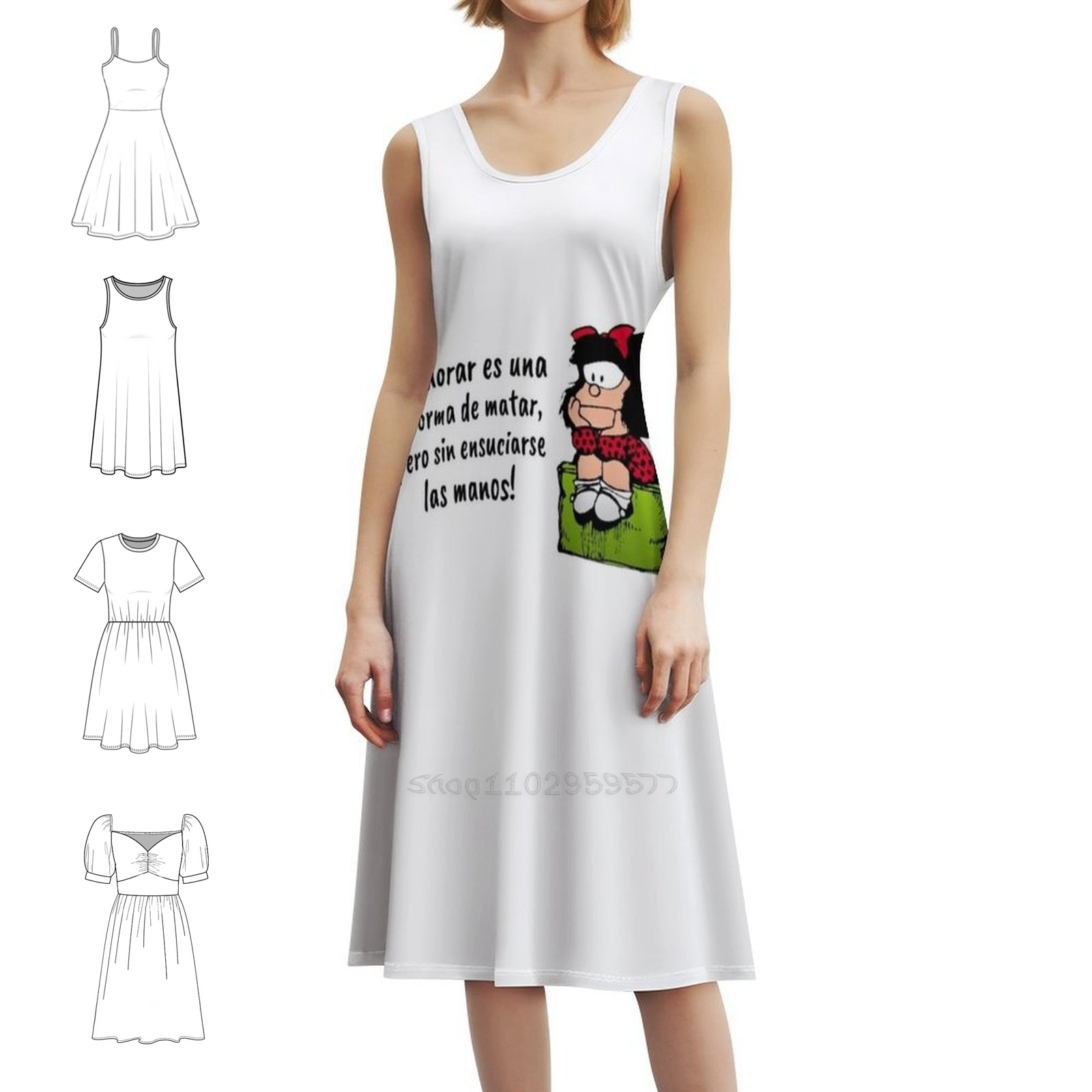 Women Fashion Gown - İspanyolca Sözler ve Mafalda Çizgi Romanları