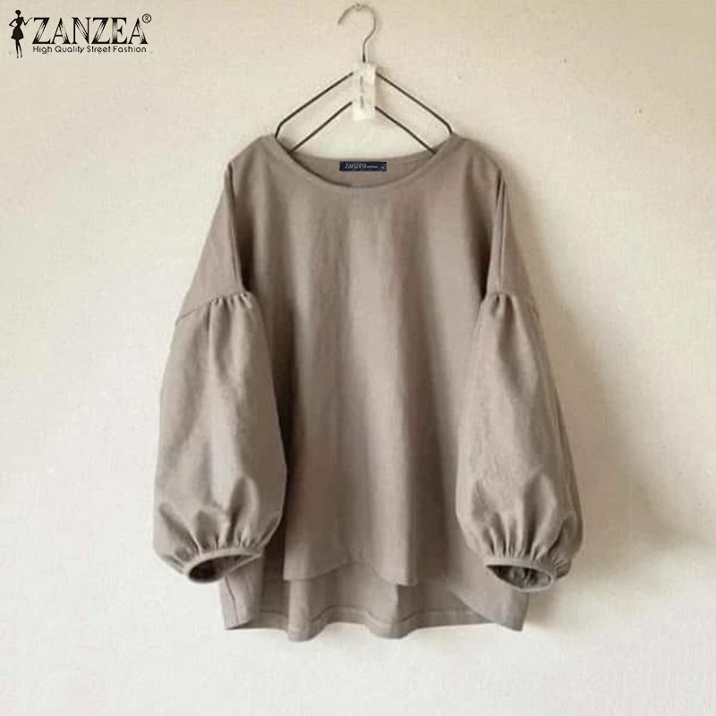 Puff Sleeve Blouse - ZANZEA Artı Boyutu Kadın Rahat Bluzlar