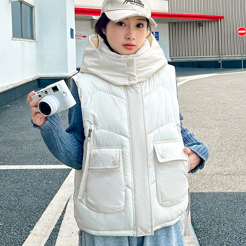 Puffer Vest Fashion Women - 2025 Büyük Cepli Bol Kapüşonlu Yelek