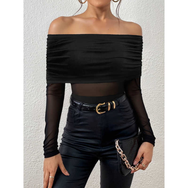 Off Shoulder Top - İlkbahar ve Sonbahar Düşük Omuzlu Uzun
