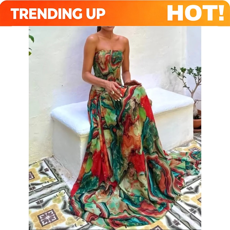 Women Fashion Gown - Pileli Bel Straplez Elbise Kadın Yeni