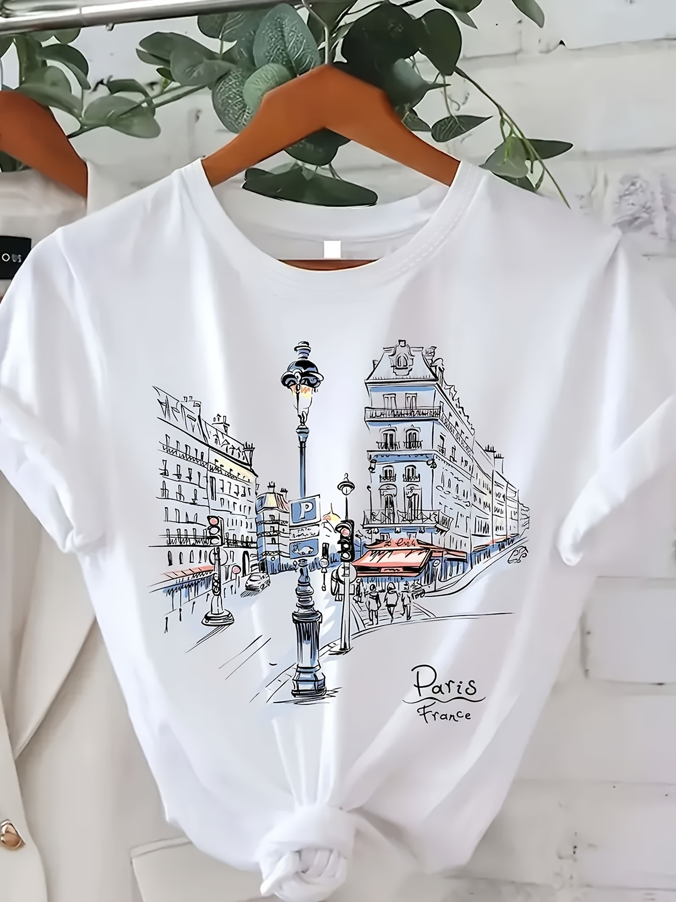 Women'S Fashion Paris - Kadın Paris Sokak Baskılı Kısa Kollu