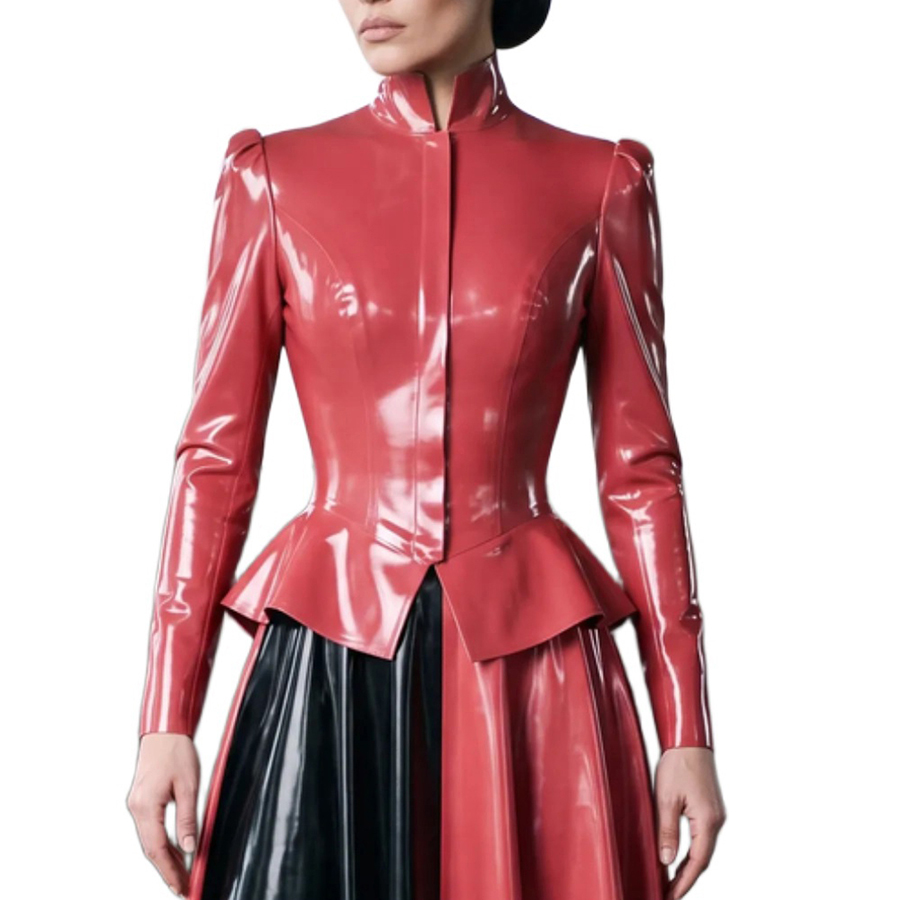 Puff Sleeve Blouse - Gizli Düğmeli Seksi Lateks Peplum Bluzlar,