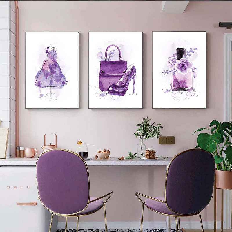Women'S Fashion Paris - 1 adet çerçevesiz kanvas tablo Mor