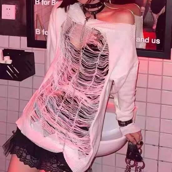 Off Shoulder Top - Kız Harajuku Baharatlı Y2k Milenyum Punk