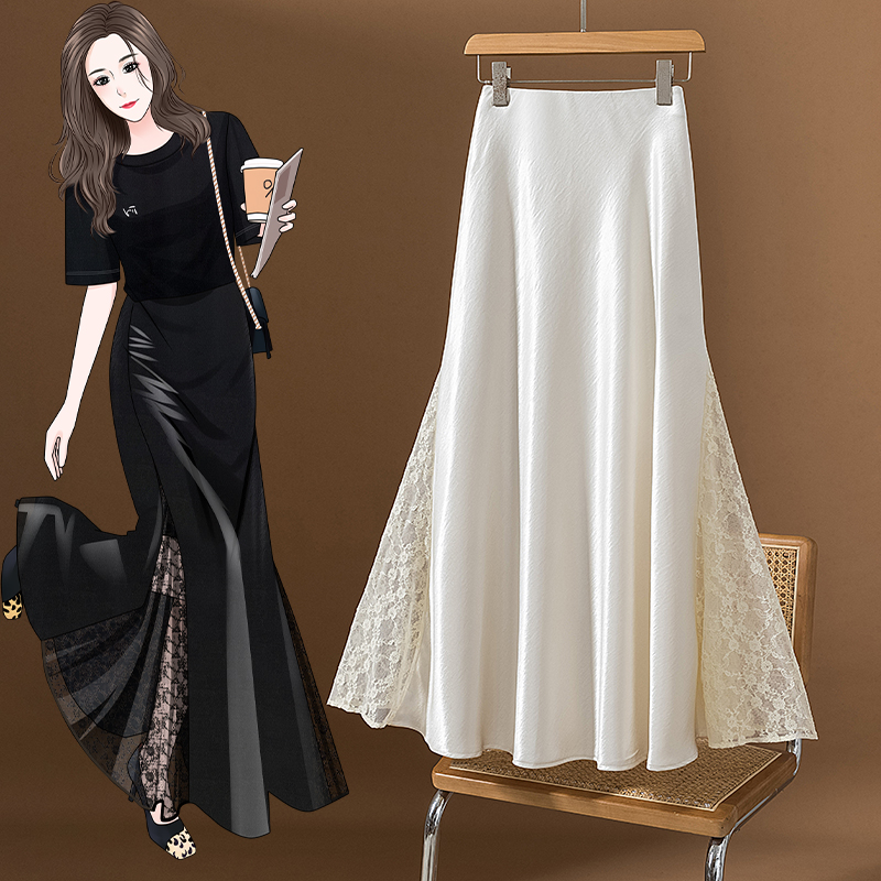 A-Line Skirt Midi - Şık Dantel Ekli Balık Etekli Midi