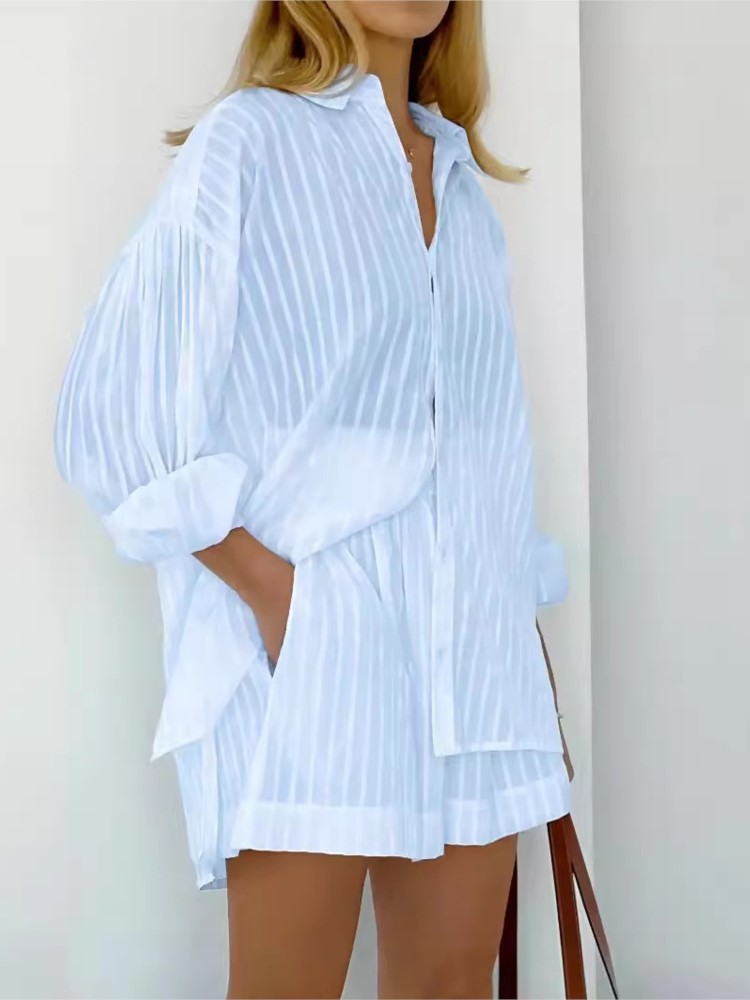 Puff Sleeve Blouse - 2024 İlkbahar Yaz Katı Pamuk Kısa