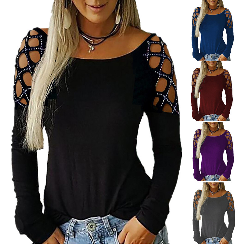 Off Shoulder Top - Kadınlar İçin Omuzları Açık Uzun Kollu