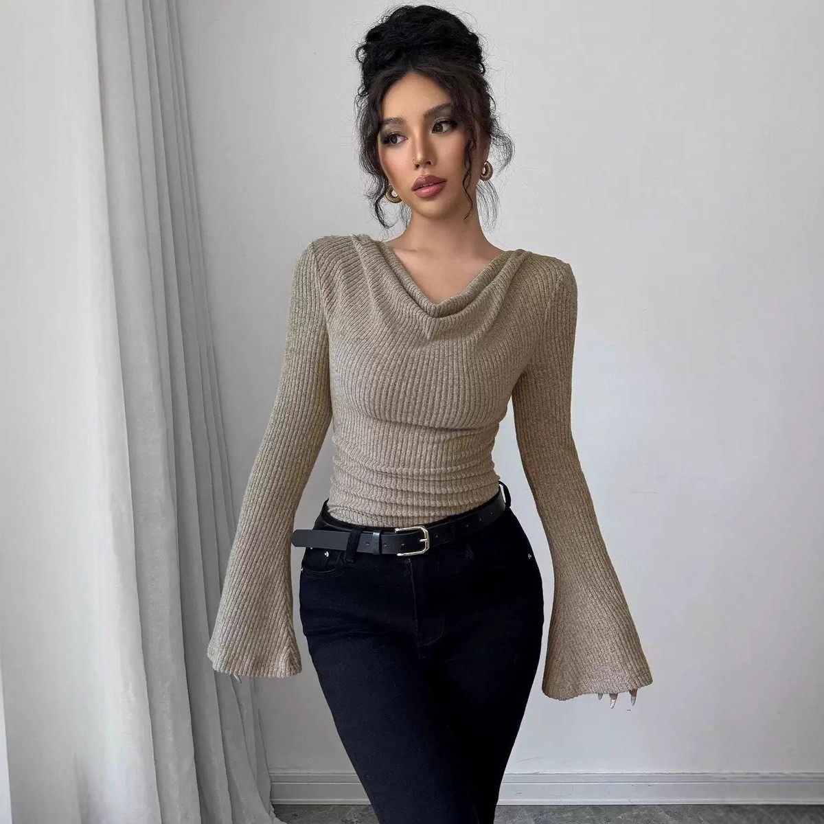 Kadın Bluzu Uzun Kollu Düz Ren - Off Shoulder Top incelemesi ve fiyatı