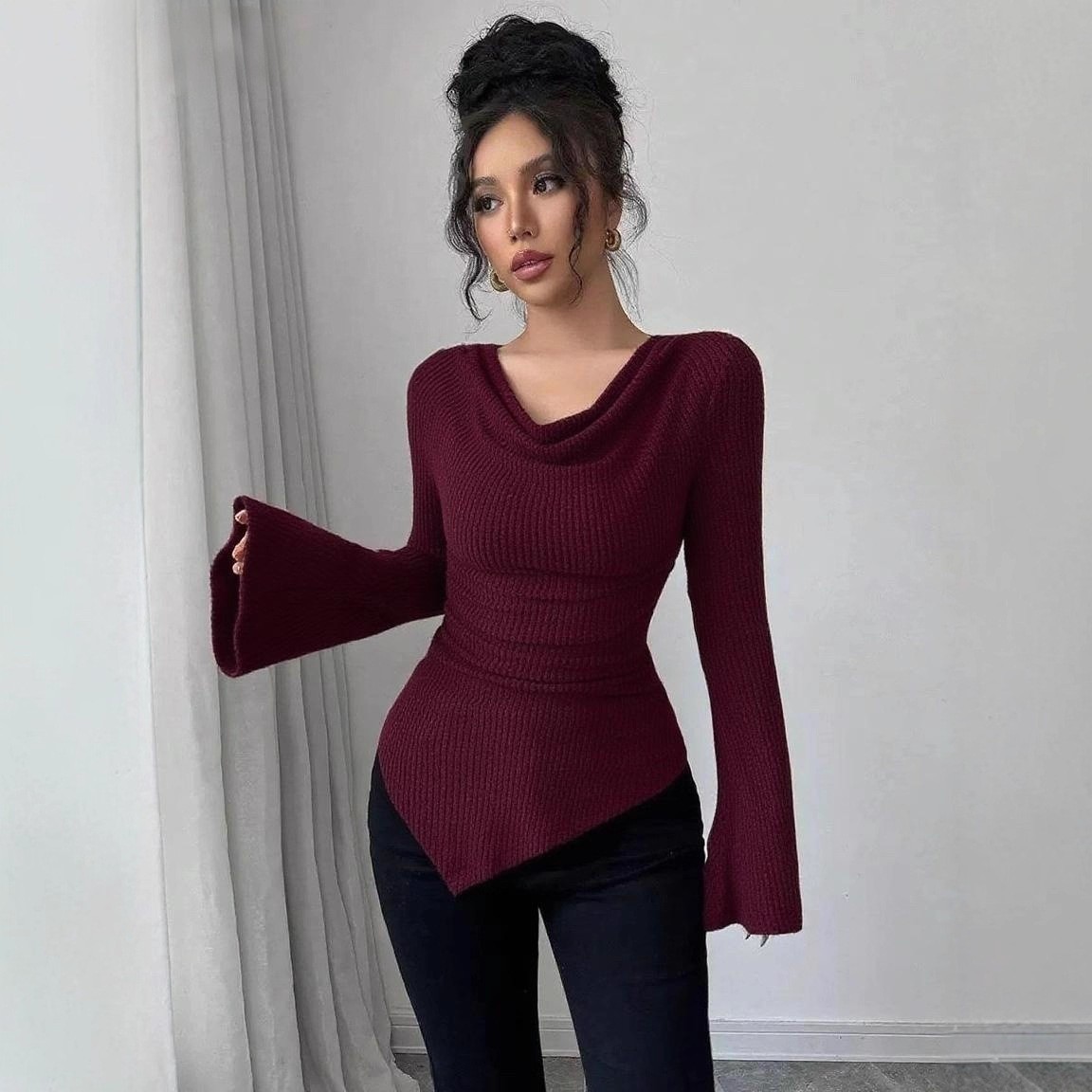 Kadın Bluzu Uzun Kollu Düz Ren - Off Shoulder Top incelemesi ve fiyatı
