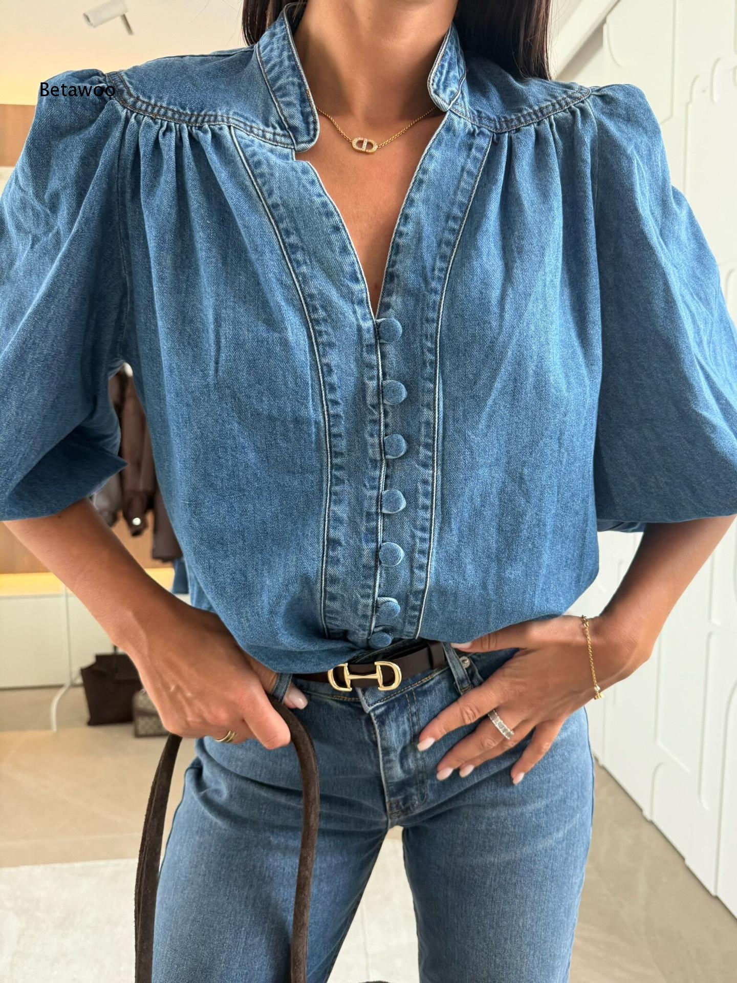 Kadınlar için Dik Yaka V Yaka  - Puff Sleeve Blouse incelemesi ve fiyatı
