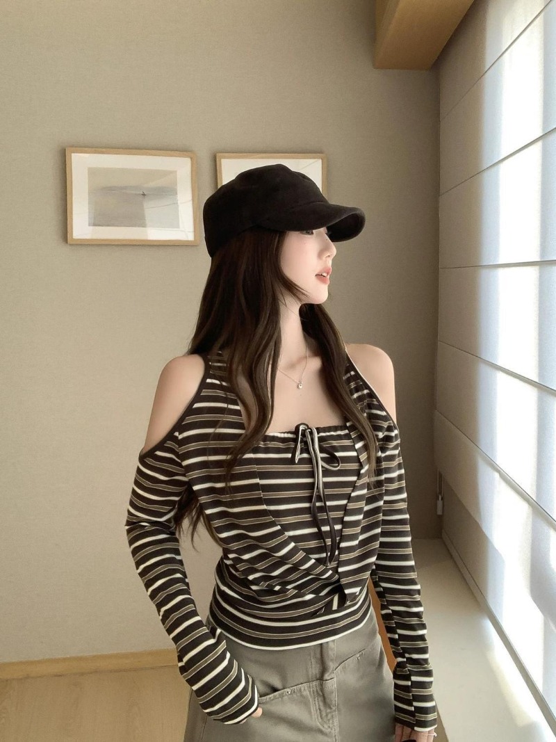 Kimotimo Kadın Çizgili Uzun Ko - Off Shoulder Top incelemesi ve fiyatı